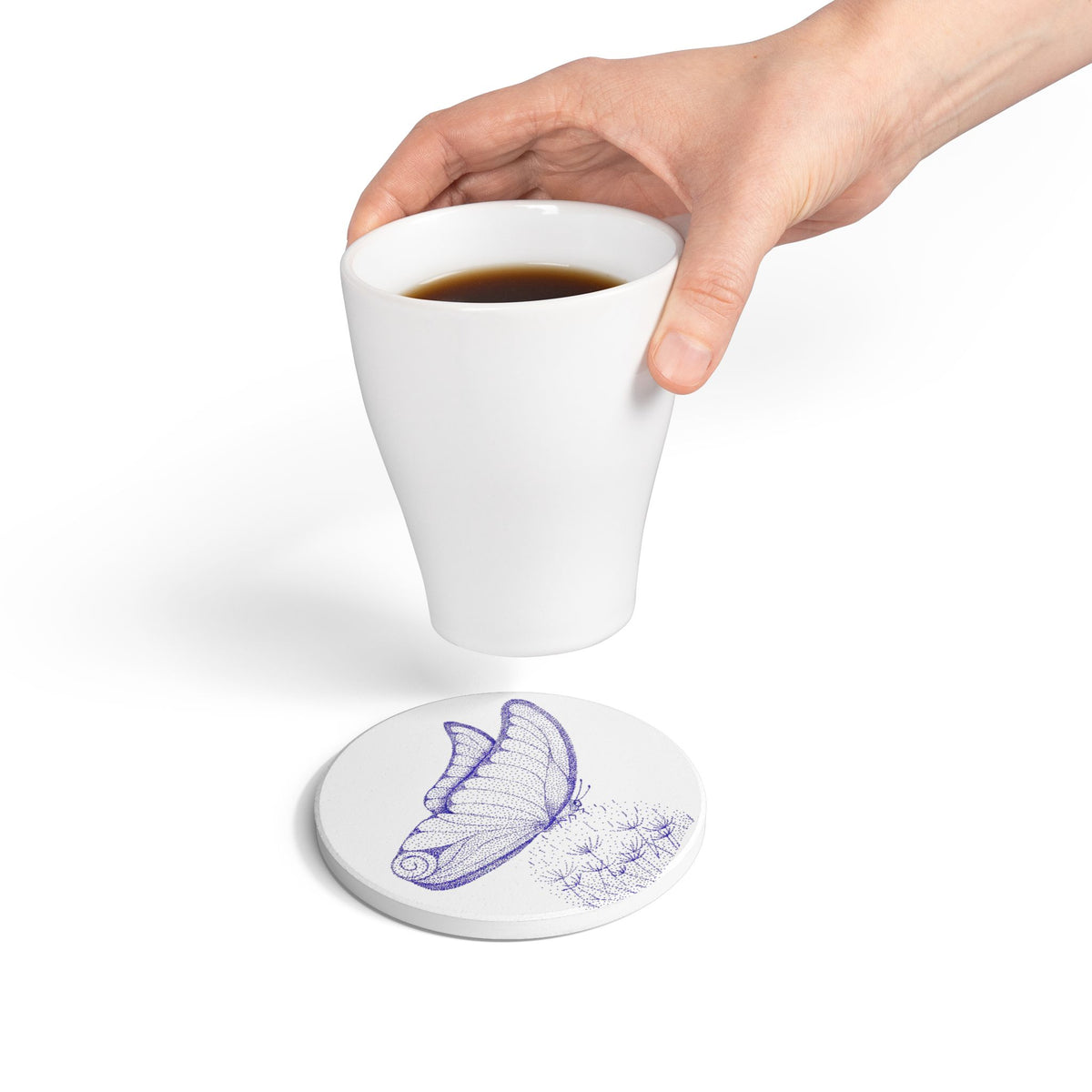 Ceramic Drink Coaster Set — Purple Butterfly