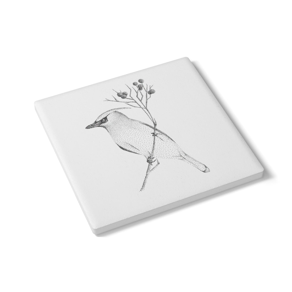 Ceramic Drink Coaster Set — Waxwing Bird Art