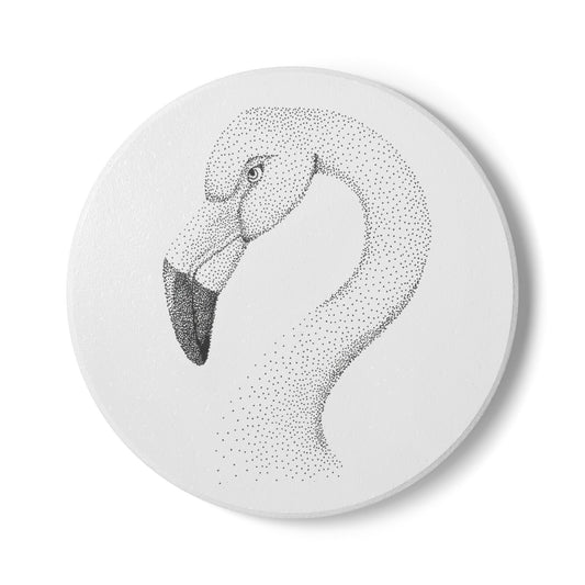 Ceramic Drink Coaster Set — Hand-Drawn Flamingo