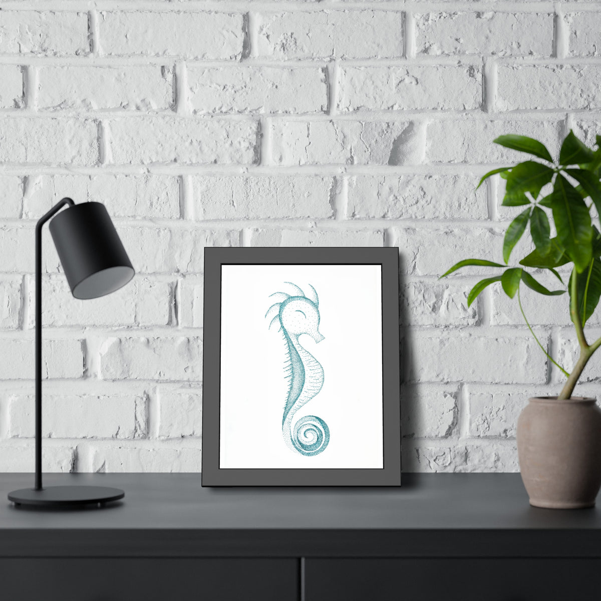 Framed Paper Posters - Seahorse, Teal