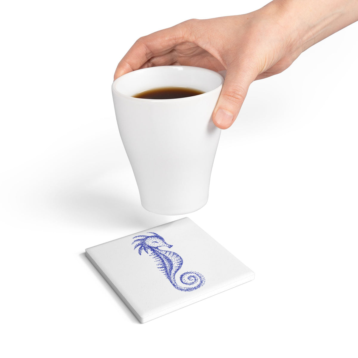 Ceramic Drink Coaster Set — Blue Seahorse