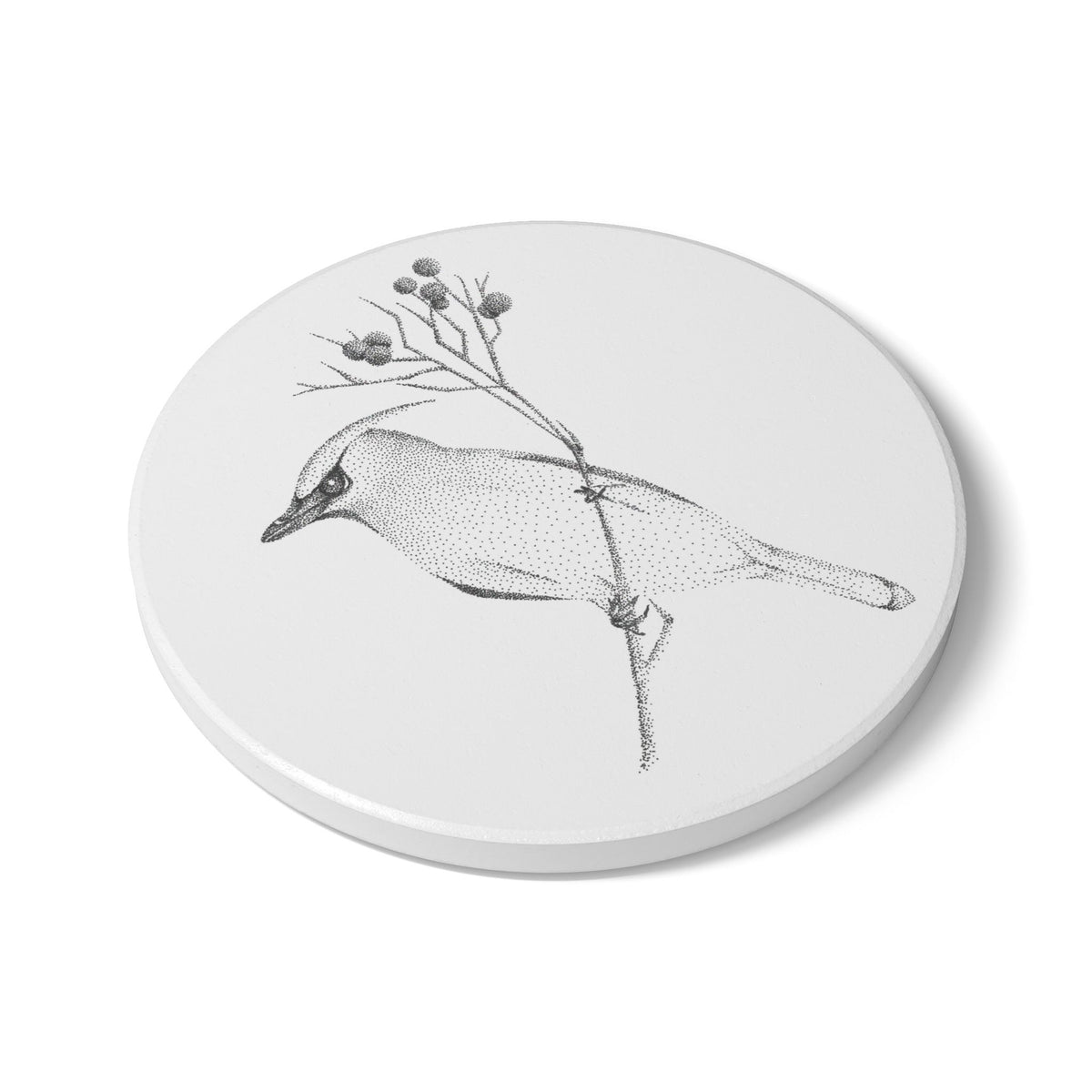 Ceramic Drink Coaster Set — Waxwing Bird Art