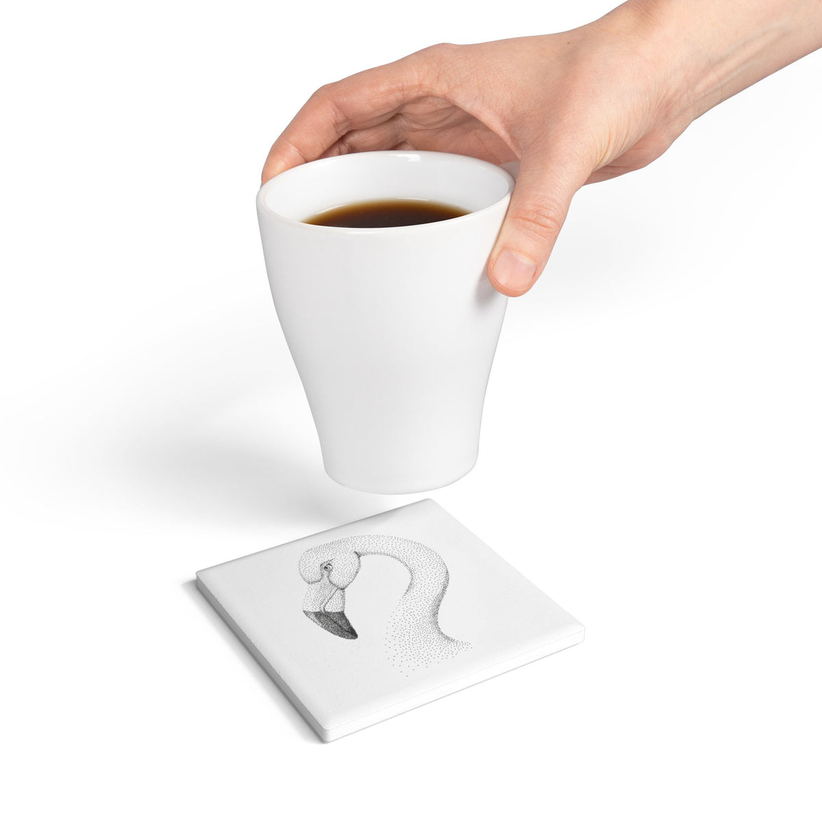 Ceramic Drink Coaster Set — Hand-Drawn Flamingo