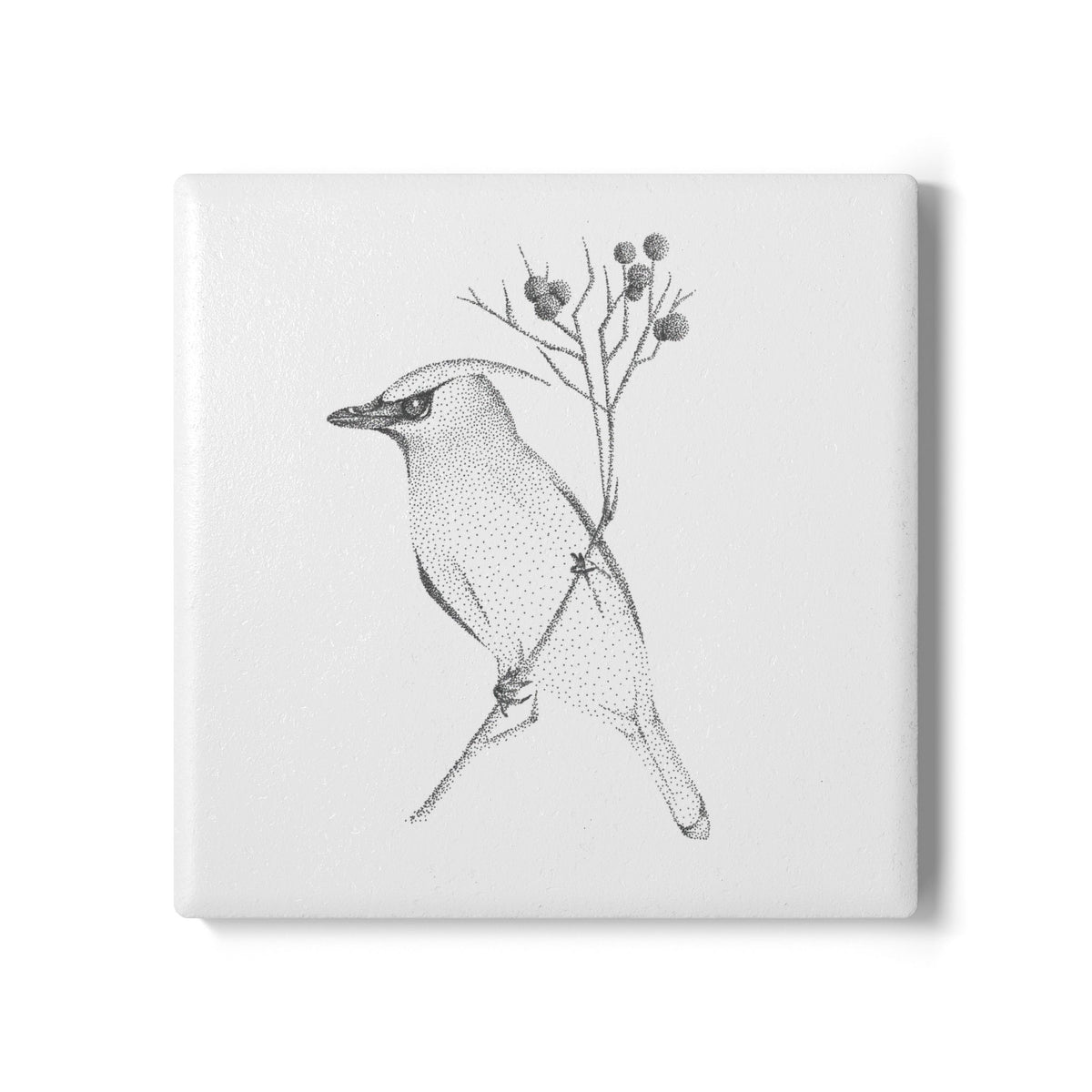 Ceramic Drink Coaster Set — Waxwing Bird Art