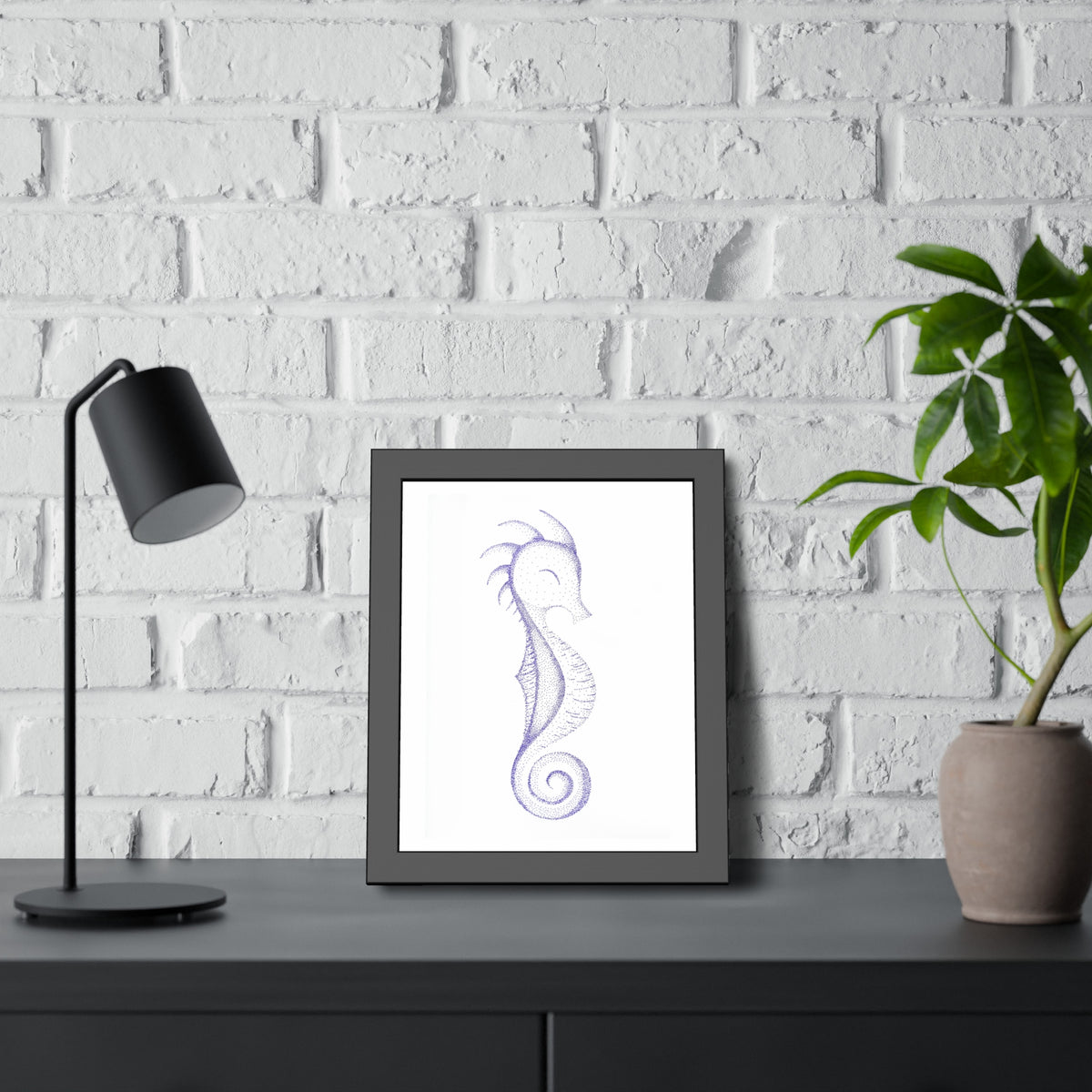 Framed Paper Posters - Seahorse, Purple