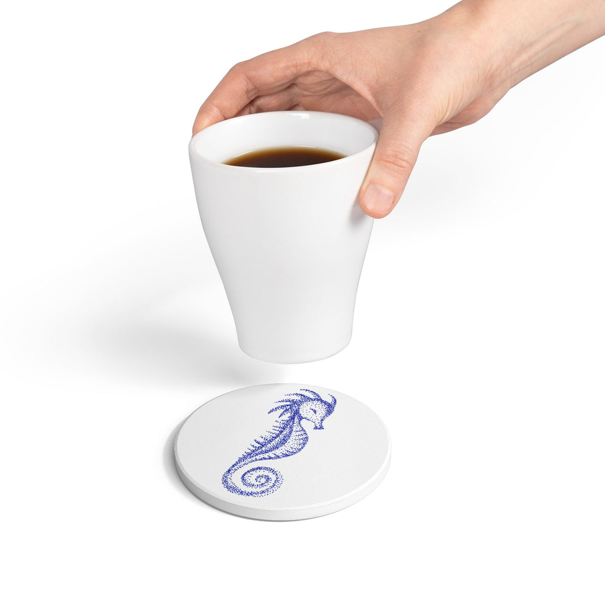 Ceramic Drink Coaster Set — Blue Seahorse