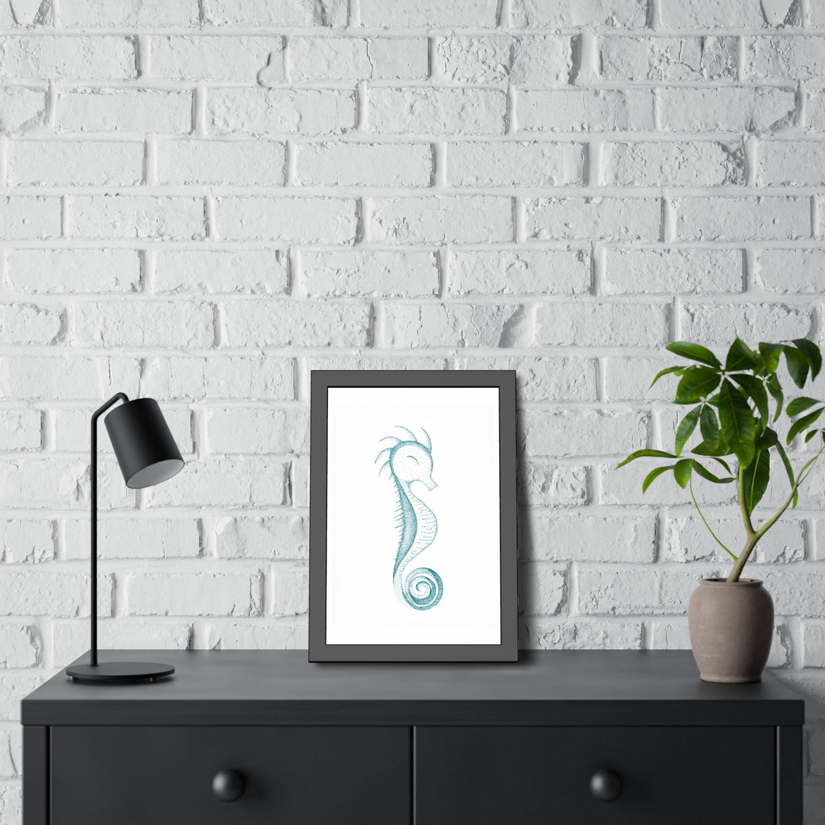 Framed Paper Posters - Seahorse, Teal