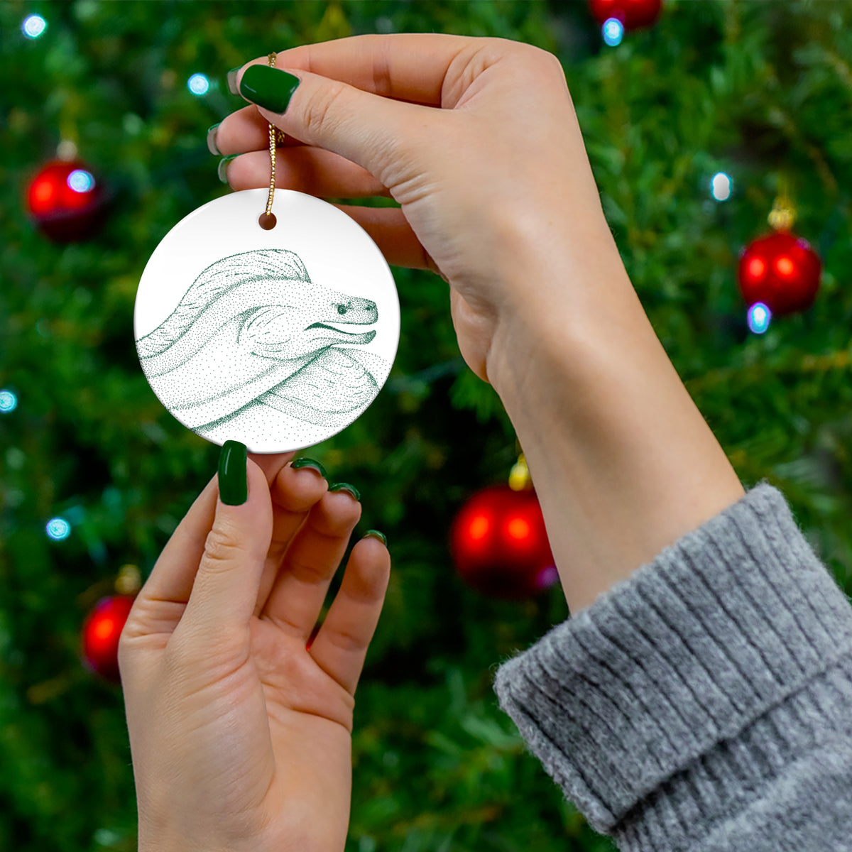 Ceramic Ornament — Moray Eel Illustration Holiday Ornament