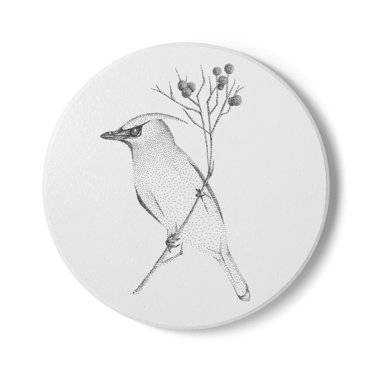 Ceramic Drink Coaster Set — Waxwing Bird Art